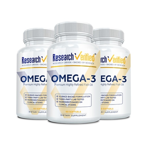 [BRSWIB37PJ7BC2D6] Research Verified Omega 3-1800mg Omega 3 Fish Oil - High 900mg EPA + 600mg DHA - No Aftertaste - 60 Softgel Capsules - 3 Bottles
