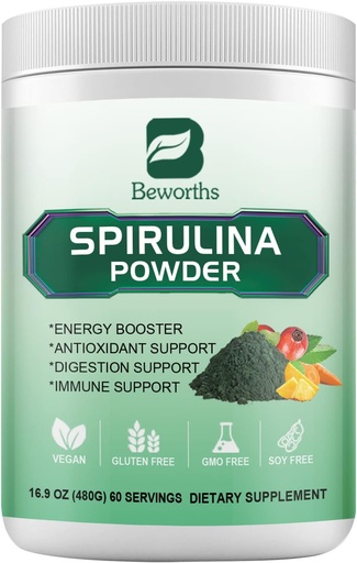[BRSRMGIYAUHBGELD] Spirulina Powder, Super Greens Powder Smoothies & Juices Mix with Spirulina, Probiotics Digestive Enzymes, Chlorella, Veggies Fruits, Wheat Grass for Immunity, Digestion Supports - Vegan