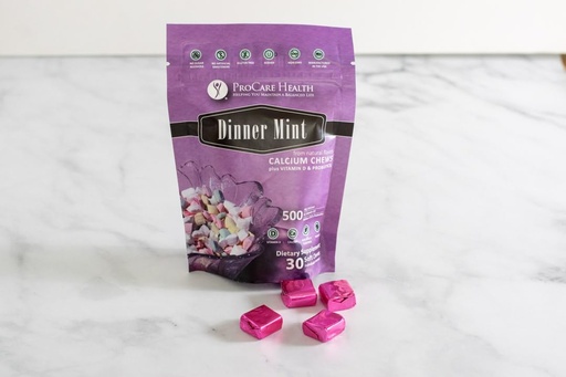 [BRSROHQ7CV6WKGQV] ProCare Здоров'я Алкогольний Кальцій М'який Chew Dinner Mint 500mg Кальцій 500 IU Вітамін D3 500 Мільйон CFU Probiotic 30 граф