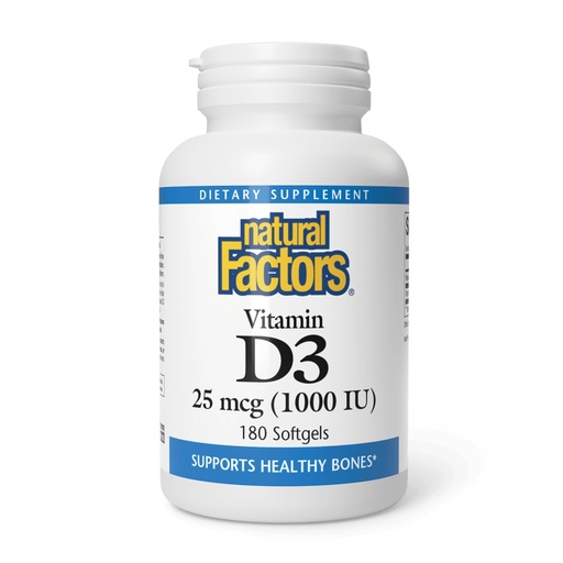 [BRSWIYD7DN6BQDDE] Natural Factors, Vitamin D3 1000 IU (25 mcg), Supports Strong Bones, Muscles and Immune Function, 180 Tablets