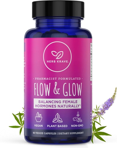 [BRSWYHARCQFGGA3X] Flow and Glow Natural Hormone Balance for Women - PMS & Menopause Relief for Cramps, Mood Swings & Night Sweats with Donq Quai & Black Cohosh for Menopause - 60 Vegan Capsules (1 Pack)