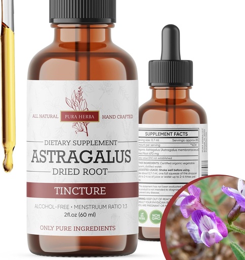 [BRSROBIPA4PAO3LD] Organic Astragalus Tincture - Premium Astragalus Root Extract Immunosupport - Alkoholiton, Sokeriton, Vegan - High Potency Liquid Supplement - Made in USA - 2 Fl.Oz.