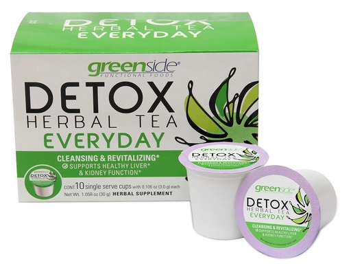 [BRSWGHYNBMHBSCDJ] greenside Detox Herbal Tea Single Serve Cups for Everyday - Cleansing and Revitalizing Body Supplements - 10 Cups (3-gram Serving/Cup)