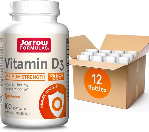 [BRSROH35OJYQYAIU] Jarrow Formulas Vitamin D3 125 mcg (5000 IU) - 100 Servings (Softgels) - Bone Health, Immune Support & Calcium Metabolism Support - Vitamin D Supplement - D3 Vitamins - 5000 IU Vitamin D (Pack of 12)