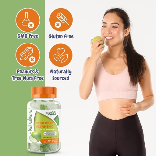[BRSRMCT5CF6QKALK] Sour Apple Flavored Vitamin C Gummies Mega Dose - 1050 mg Vitamin C - Boosts Immune System and Supports Heart Health - Great Tasting and Easy to Swallow (2 Pack)