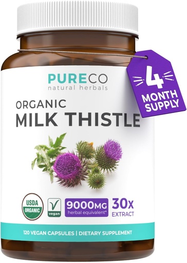 [BRSRAHQFBUFBYF35] USDA Organic Milk Thistle Capsules - 80% Silymarin Supplement for Liver Support - Super Concentrated 300mg 30:1 Milk Thistle Extract Equivalent till 9,000mg - Milk Thistle Liver Detox 120 Day Supply