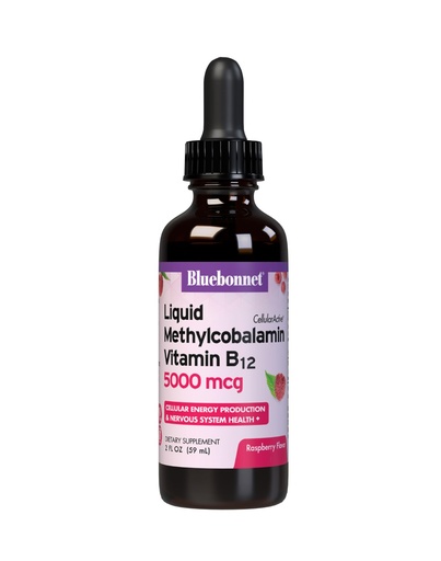 [BRSWIHAMC4AB4FI3] Bluebonnet Liquid Methylcobalamin Vitamin B12 5000 mcg Active Coenzyme Form of Vitamin B 12 Liquid Drops Energy Supplement for Women & Men - Vegan, Gluten-Free - Raspberry Flavor - 2 Fl Oz