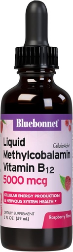 [BRSWIHAMC4AB4FI3] Bluebonnet líquido metilcobalamina vitamina B12 5000 mcg forma de coenzima ativa de vitamina B 12 gotas líquidas Suplemento de energia para mulheres e homens - Vegan, sem glúten - framboesa sabor - 2 Fl Oz