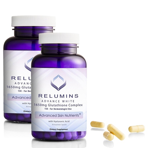 [BRSROBI5CMNGMAI3] Relumins 1650mg L-Glutathione Complex with Hyaluronic, Alpha Lipoic, Rose HIPS, Vitamin E & Riboflavin, Summer Glow Wellness – Your Radiant Skin Starts Here, Made in USA – 90 Caps x 2 Bots
