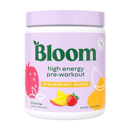 [BRSROZICBUCRSCIY] Bloom Nutrition High Energy Pre Workout with Beta Alanine, Ginseng and L Tyrosine for Amino Energy, Natural Caffeine Powder from Green Tea Extract, Keto, Sugar Free Drink Mix, Strawberry Mango