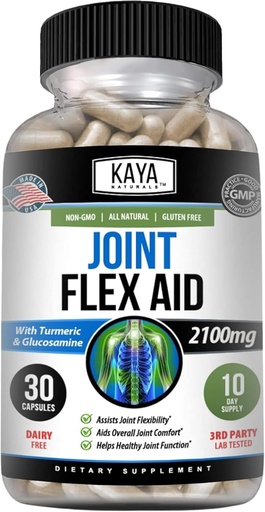 [BRSRMZI5PMIAAHI4] Kaya Naturals Mobility Flex Aid - Mobility Supplement Supplement for Men and Women - Turmeric Capsules with Glucosamine Sulfate - for Knee Support and Mobility Health - 30 Count