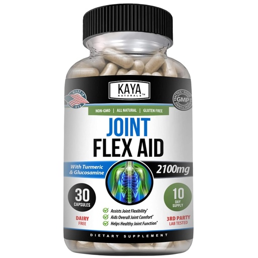 [BRSRMZI5PMIAAHI4] Kaya Naturals Mobility Flex Aid - Mobility Support Supplement for Men and Women - Turmeric Capsules with Glucosamine Sulfate - for Knee Support and Mobility Health - 30 Count
