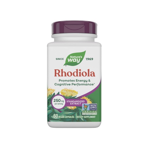 [BRSWIYTYAIMQECIV] Nature's Way Rhodiola Premium Extract, 250 mg per Serving, Supports Energy & Cognitive Performance*, Adaptogenic Herb*, Non-GMO Project Verified, Vegan, Gluten Free, 60 Capsules (Packaging May Vary)