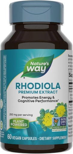 [BRSWIYTYAIMQECIV] Nature's Way Rhodiola Premium Extract, 250 mg per serving, Supports Energy & Cognitive Performance*, Adaptogenic Herb*, Non-GMO Project Verified, Vegan, Gluten Free, 60 Capsules (Packaging May Vary)