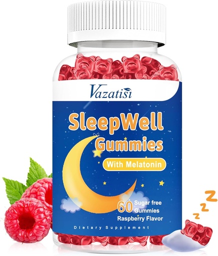 [BRSRO2T4OQAQ2HTL] Gummie per dormire per adulti e bambini - Zucchero Melatonina Gummies con 7.5mg di Melatonina Per pancia, Magnesio, L-teanina, Vitamina B12, Vegetariano - Raspberry Flavor