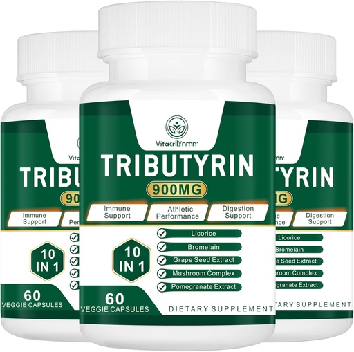 [BRSRA2T7BEFR4FDA] Tributyrin Supplement - Butyrat Precursor for Gut Barrier Support, Leaky Gut Support,Digestion 180 Count (Pack of 3)