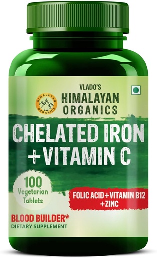 [BRSW2Y32AUHWYALF] HIMALAYAN ORGANICS Organics Chelated Iron with Vitamin C,B12,Zinc & Folic Acid | Boost Hemoglobin Levels | Improves Concentration Level,Energy & Blood Building-120 Veg Tablets