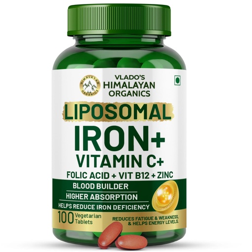 [BRSW2Y32AUHWYALF] Vlado's Himalayan Organics Chelated iron supplement for women with Vitamin C,B12,Zinc & Folic Acid | Boost Hemoglobin Levels | Improves Concentration Level,Energy & Blood Building-100 Veg Tablets