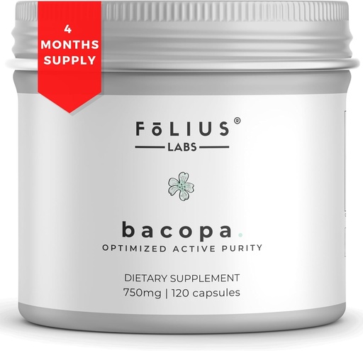 [BRSROZIFOYNWEFA2] Bacopa Monnieri Capsules 750mg – Herbal Supplement with 40% Bacosides Bacopa Monnieri - Helps to Support Memory and Cognitive Ability – 120 Capsules