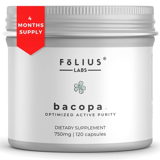 [BRSROZIFOYNWEFA2] FOLIUS LABS Bacopa Monnieri Capsules 750mg – Herbal Supplement with 40% Bacosides Bacopa Monnieri - Helps to Support Memory and Cognitive Ability – 120 Capsules