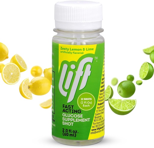 [BRSWYFQDOYMQACA6] Lift Glucose Fast-Acting Glucose Energy Juice Shots, Lemon Lime, 2.0 fl oz Bottles (Pack of 12)