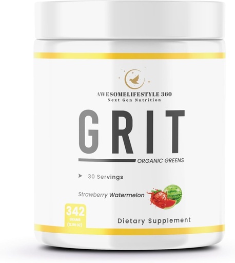 [BRSROGIRCIDRM2Y6] Awesomelifestyle360 Next Gen Nutrition GRIT Organic Greens Strawberry Watermelon Flavor General Health Dietary Supplement Preworkout Energy, Focus & Pumps with Beta, Immune Support