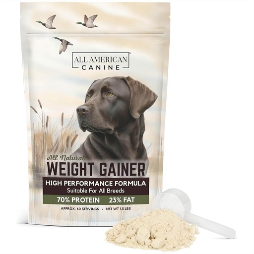 [BRSROGQHOQBW2C3Z] All American Canine Dog Weight Gainer – High Calorie Dog Food Supplement & Protein Powder for Rapid Weight Gain, Mass, and Recovery – Appetite Stimulant – 60 Servings