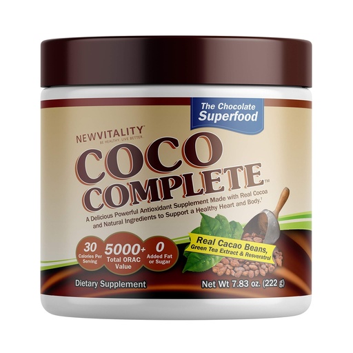 [BRSWIFIRB54REH3M] Coco Complete by New Vitality – Immune System and Boosting Superfood Powder Supplement, Energy Support, Sugar Free, Real Cocoa Powder & Green Tea Extract, Chocolate Flavor, 30 Servings
