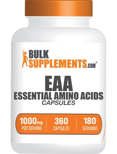 [BRSROFA6DN5AID35] BulkSupplements.com Essential Amino Acids Capsules - EAAs Amino Acids Supplements - Gluten Free, 2 Capsules per Servings (1000mg), 360 Count (Pack of 1)