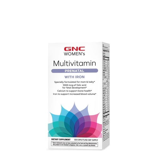 [BRSWYZALCMOR6HQ6] GNC Women's Prenatal Multivitamin Formula with Iron, Supports Pregnancy and Healthy Baby Development, Essential Nutrients Folic Acid, Zinc, Calcium Plus B Vitamins, 120 Caplets