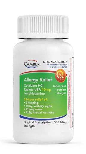 [BRSWGA34CUARY3YV] CAMBER PHARMACEUTICALS, INC Cetirizine HCI 10mg Tablets, 24-Hour Allergy Relief, Allergy Medication - 500 Count