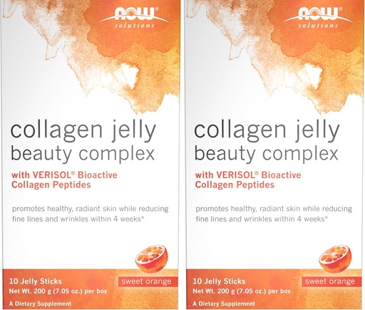 [BRSROED7PJ6B6HQ7] AHORA Soluciones, Complejo de belleza de gelatina de colágeno, Sabor de naranja dulce, 10 palos de gelatina (Pack de 2)