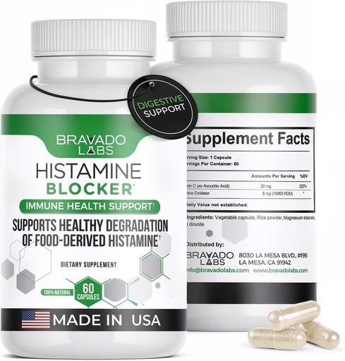 [BRSRMGTQAAMBGCAY] Histamine Blocker Supplements – DAO Enzyme Formula & Vitamin C – Daily Support for Histamine Intolerance & Immune Support – DAO Supplements Histamine Blocker – 60 Capsules – Made in USA