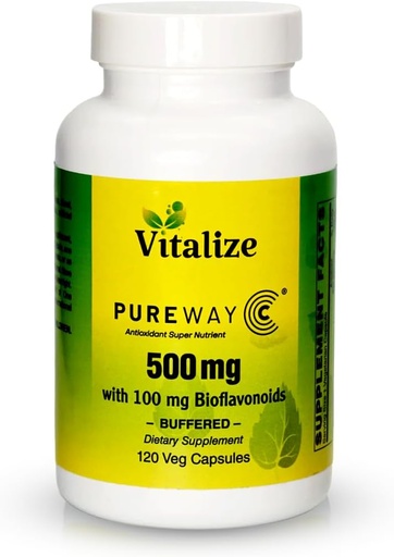 [BRSROGT2CUHR6GQZ] Vitalize - PUREWAY-C 500 MG BUFFERED | Vitamin C Supplement | Supports Wound Healing and Immune System | Ascorbic Acid Vitamin C | Efficient Cellular Absorption | Each Bottle Contains 120 Veg Tablets