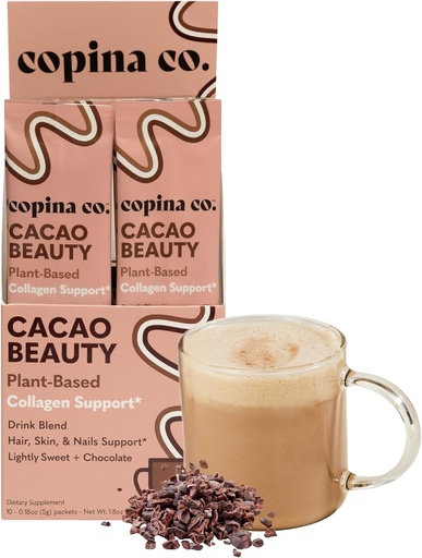 [BRSROGAECIHWGE3J] Copina Co. Cacao Beauty Vegan Collagen Booster Drink Blend: Plant-Based Collagen Support Smoothie Drink Vegan Blend Variety Pack ← Cacao Flavor ← 10 Individual Stick Packs per Carton