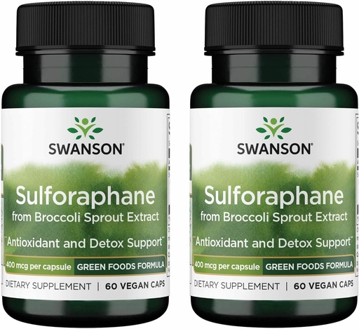 [BRSWGZIBDF4AK334] Swanson Sulforaphane - Broccoli Sprout Extract Supporting Cellular, GI Tract ve Liver Health - Natural Supplement Standardized to 0.4% Sulforaphane - (60 Veggie Capsules, 400 Find)