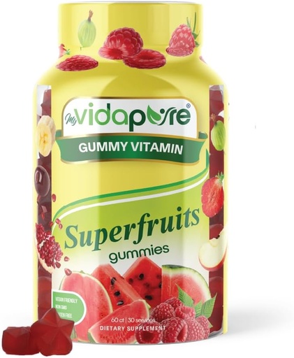[BRSRMGIFCB6WKCL4] MYVIDAPUR Amazing Supergruits Star Gummies Vitamins A, C, E, Zinek, Acai Berry, Acerola, Goji, Beet Root, Strawberry, Gooseberry. Malinový meloun Flavor. Non- GMO, Gluten Free, Vegan 60 Gummies