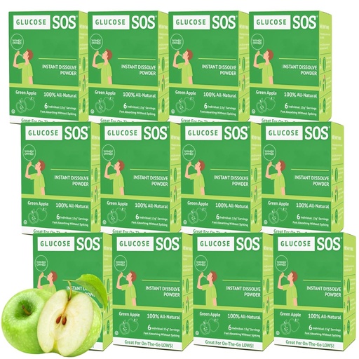 [BRSROYD2BUBB4E3H] Glucose SOS Glucose Powder Packets with Natural Dextrose, Fast-Absorption That Instantly Dissolves in Your Mouth with No Water Needed, Green Apple 72 Servings
