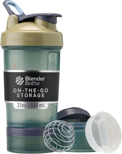 [BRSROHDYOQPAIDLV] BlenderBottle Shaker Bottle with Pill Organizer and Storage for Protein Powder, Classic V2 ProStak System, 22-Ounce, Tan