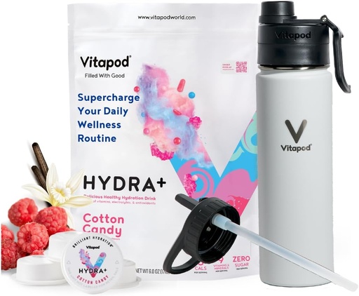 [BRSROGICB4HGGHT6] Vitapod Hydra+ Cotton Candy Flavored Water Advancedr Pods Start Sche, Water Flavoring, Sugar Free, Vitamin C, Vitamin D, çinko, 30 Pods, 22 oz Paslanmaz Çelik Su Şişe, Beyaz, Beyaz