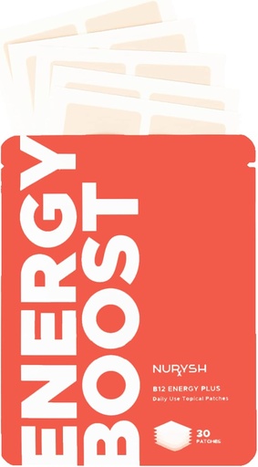 [BRSW2YIQA4MB4FDH] NURYSH B12 Energy Plus Patch - 30 Patches tópicos - Vegan y Keto Friendly - para hombres y mujeres
