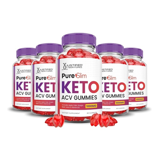 [BRSROAI6CIMBSEI2] Justified Laboratories Pure Slim Keto ACV Gummies (1000 mg) - 60 Count, Pack of 5 - Formulated with Apple Cider Vinegar, Folate & Vitamin B12 - Non-GMO, Vegan, Gluten Free - 150 Servings