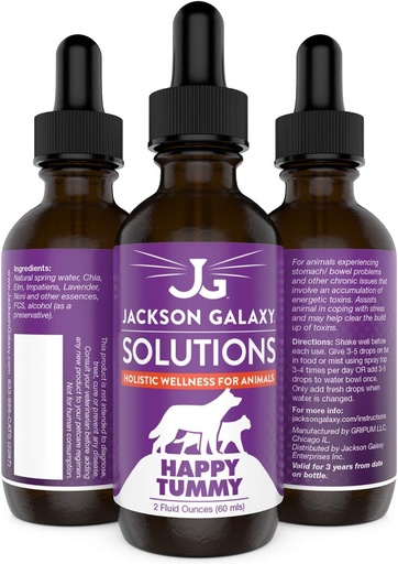 [BRSWIZTRDEEBQF3C] Jackson Galaxy: Happy Tummy (2 oz.) - Pet Solution -Help with Stress and Discharge Toxins - Can Aid With Stomach Issues (IBD, Constipation, etc.) - All-Natural Formula - Reiki Energy