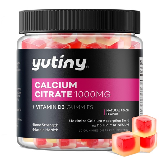 [BRSROA35CEBWKET7] Calcium Citrate Filled Gummies, Extra Absorption Calcium Citrate 1000mg with Vitamin D3, K2 & Magnesium, Chewable Supplement for Bone, Muscle Health, 60 Count