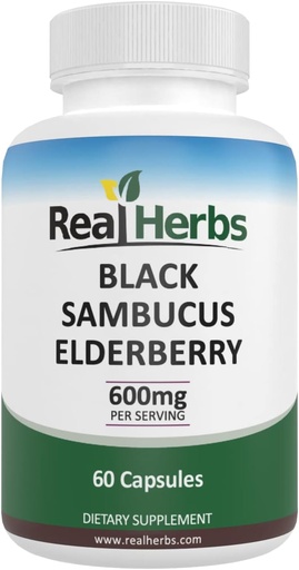 [BRSWKFAYB4PAOEDI] Real Herbs Elderberry Extract - Derived from 325mg of Elderberries Standardized to 5% Flavonoids with 275mg of Elderberry Fruit Extract 5 : 1 - Boosts Immunity - 60 Vegetarian Capsules