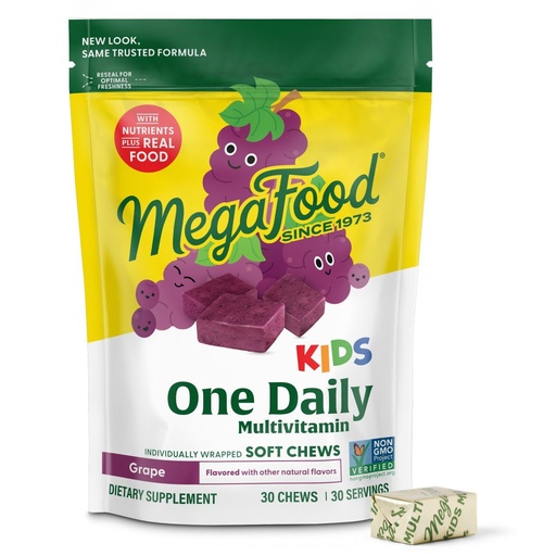 [BRSWGAL5OABW2EQ6] MegaFood Kids One Daily Multivitamin Soft Chews - Kids Vitamins with Vitamin B, Vitamin C, Vitamin D & Vitamin E - Age 4+, Vegetarian, Made Without 9 Food Allergens - Grape Flavor - 30 Chews