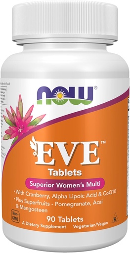 [BRSWIY32BQNBSEYV] Now Foods Supplements, Eve ™ Women 's Multivitamin med Cranberry, Alpha Lipoic Acid og CoQ10, plus Superfruit - Pomegranat, Acai & Mangosteen, 90 tabletter