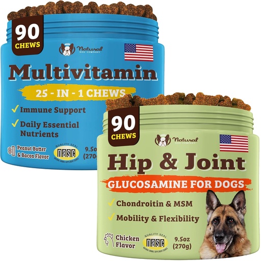 [BRSRMZQZCF6B6E3G] Natural Dog Company Dog Supplements for Seniors & Active Dogs - Multivitamin Chews & Hip & Joint Relief - Complete Nutritional Support for Joint Health, Vitamins for Dogs, Energy, & Vitality