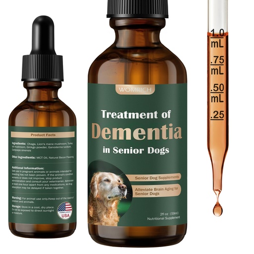 [BRSRAGQRDICA23TB] Senior Dog Supplements for Brain Health & Nervous System Support, Mushroom Supplement for Dogs, Dementia Supplement for Calming & Relaxation, Addresses Getting Lost, Social Withdrawal - 59 ML