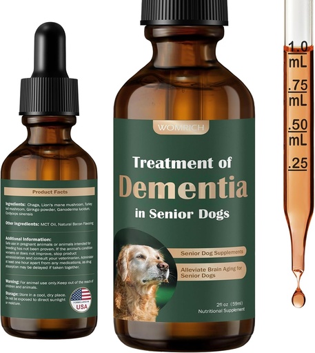[BRSRAGQRDICA23TB] Senior Dog Supplements for Brain Health & Nervous System Support, Mushroom Supplement for Dogs, Dementia Supplement for Calming & Relaxation, Addresses Getting Lost, Social Withdrawal - 59 ML